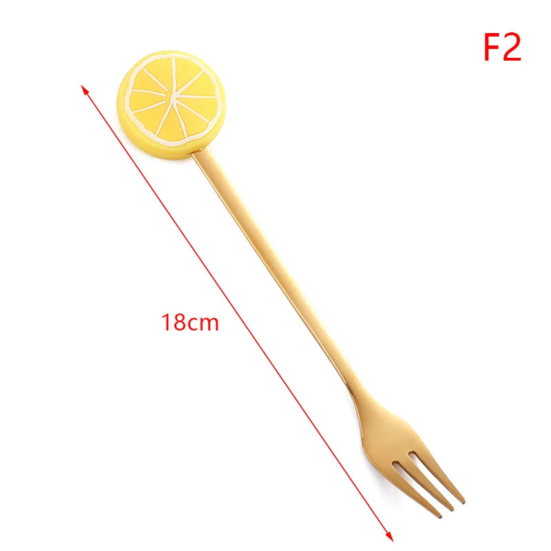 Cartoon Small Spoon Stainless Steel Fork Cartoon Macaron Dessert Spoons Fruit Kids Set Kitchen Accessories