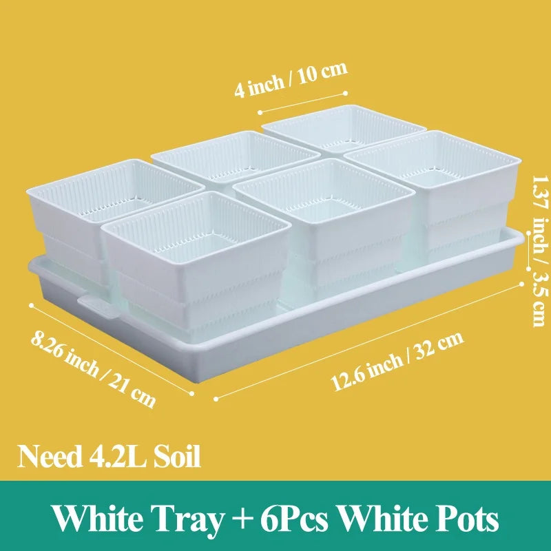 Meshpot Square Succulents Planter Pots With Tray Set,Nursery Pot Cactus Plant Pot Garden Plastic Pot Multi Size