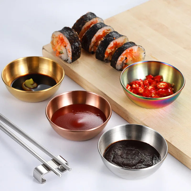 D5 1-2Pcs Stainless Steel Sauce Dishes Appetizer Seasoning Serving Dishes Set Tray Spice Plates Kitchen Tea Coffee Cup Tableware