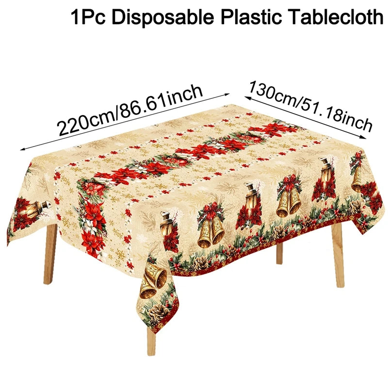Christmas Santa Claus Tablecloth Plastic Rectangle Table Cover Party Decor for Home Kitchen Dinning Table Navidad Decorations
