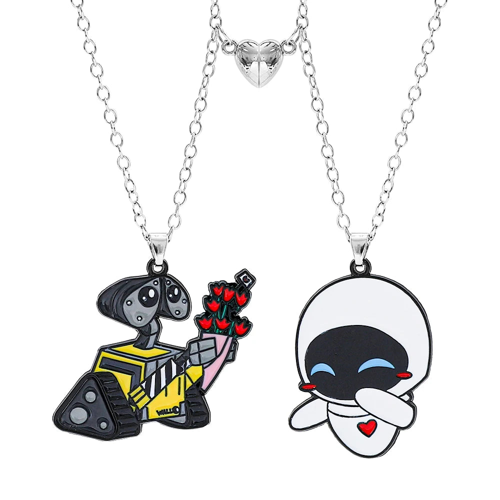 2Pcs Disney Walle & Eve Couple Necklaces Fashion Enamel Jewelry for Men Women Best Friend Pendant Gifts