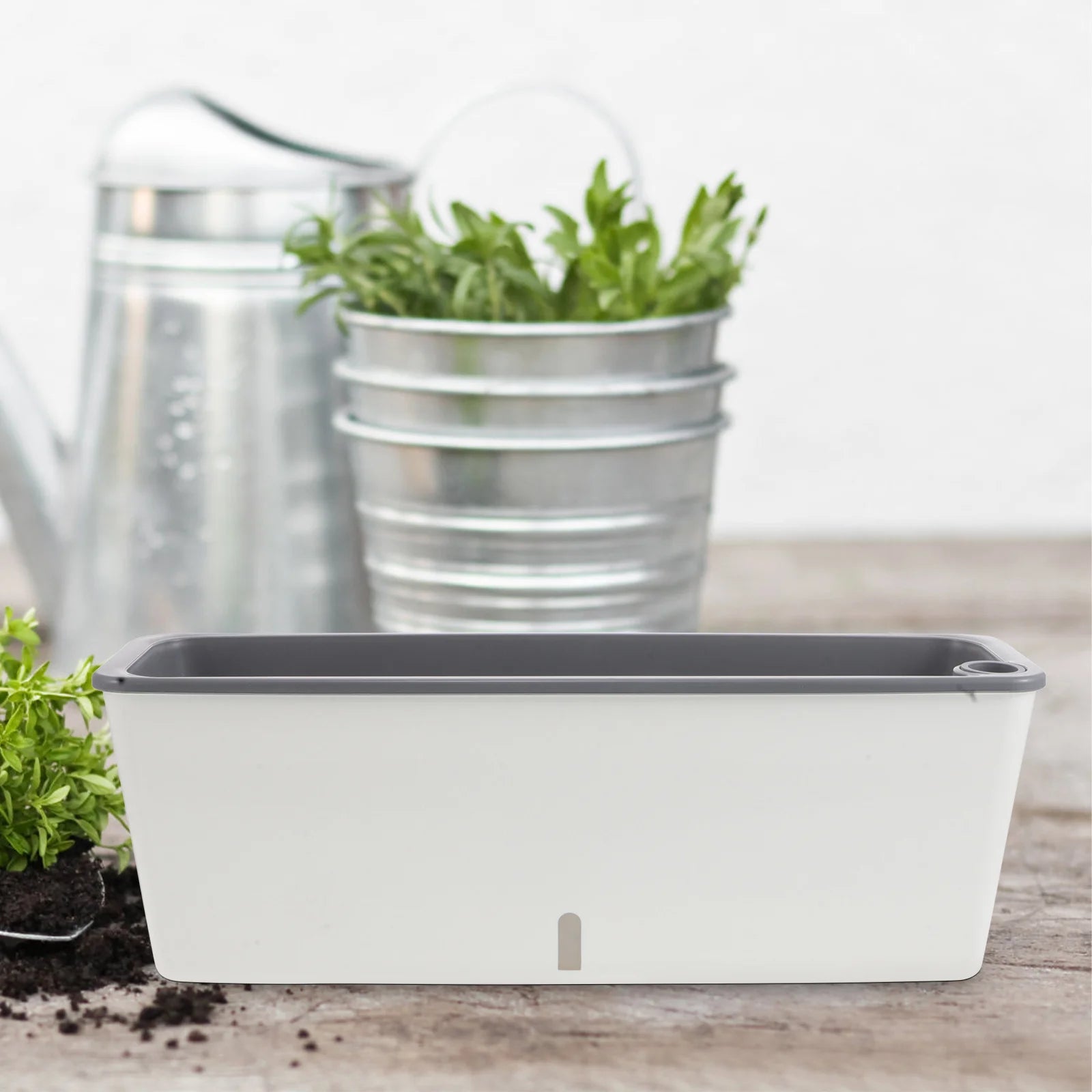 Plastic Rectangular Window Planter Pot Water Storage Balcony Windowsill Gardening Vegetable Herb Flower Plastic Planter Box