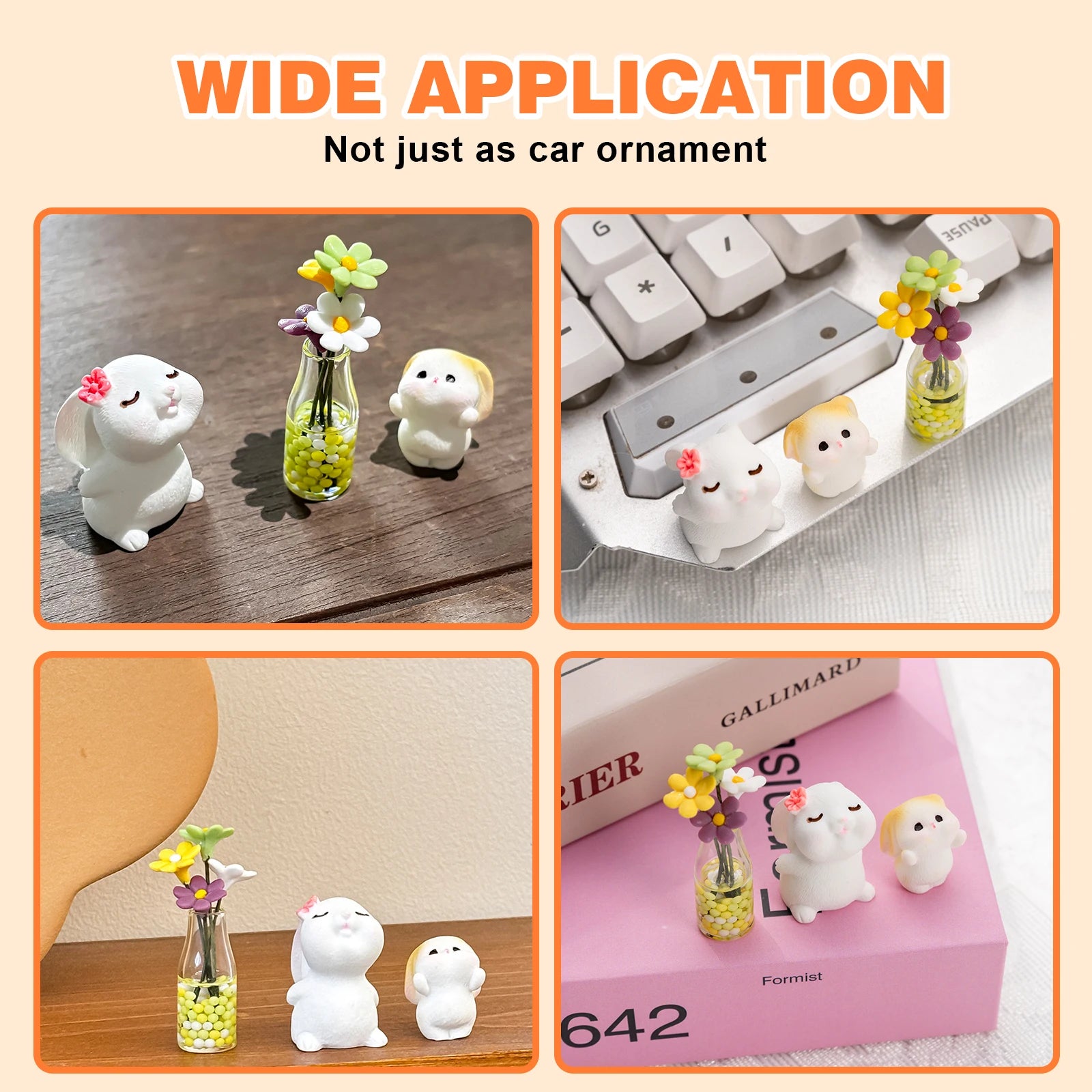 Cute Mini Bunny and Daisy Flower Vase Car Ornaments Funny Dashboard Decorations Kawaii Car Interior Accessories for Women Gifts