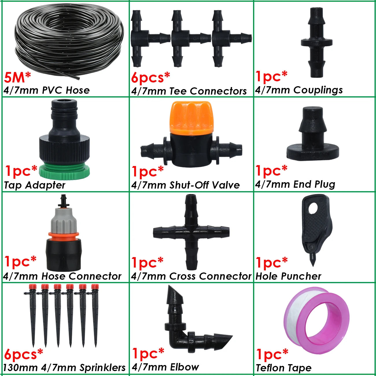 KESLA 1/4'' Hose Garden Micro Drip Irrigation Automatic Watering System Kit 13CM Sprinkler for Pot Flowers Vegetables Greenhouse