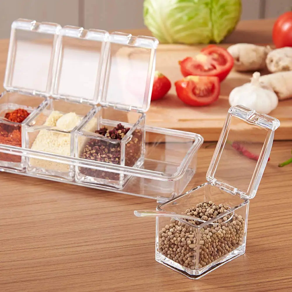 4 Pieces Clear Seasoning Box Set Crystal Seasoning Storage Container with Spoon Clear Seasoning Rack Spice Pots for Pepper Spice