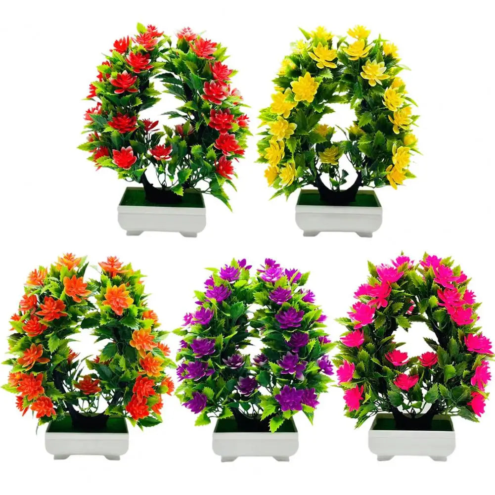 Artificial Flower Bonsai Realistic UV Resistant Plastic Easy Care Fake Flowers Bonsai for Outdoor