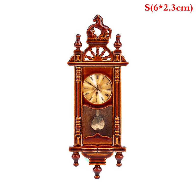 1:12 Dollhouse Miniature Wall Clock Play Doll House Retro Pendulum Table Clock Furniture Home Decor Accessories Toy Pretend Play