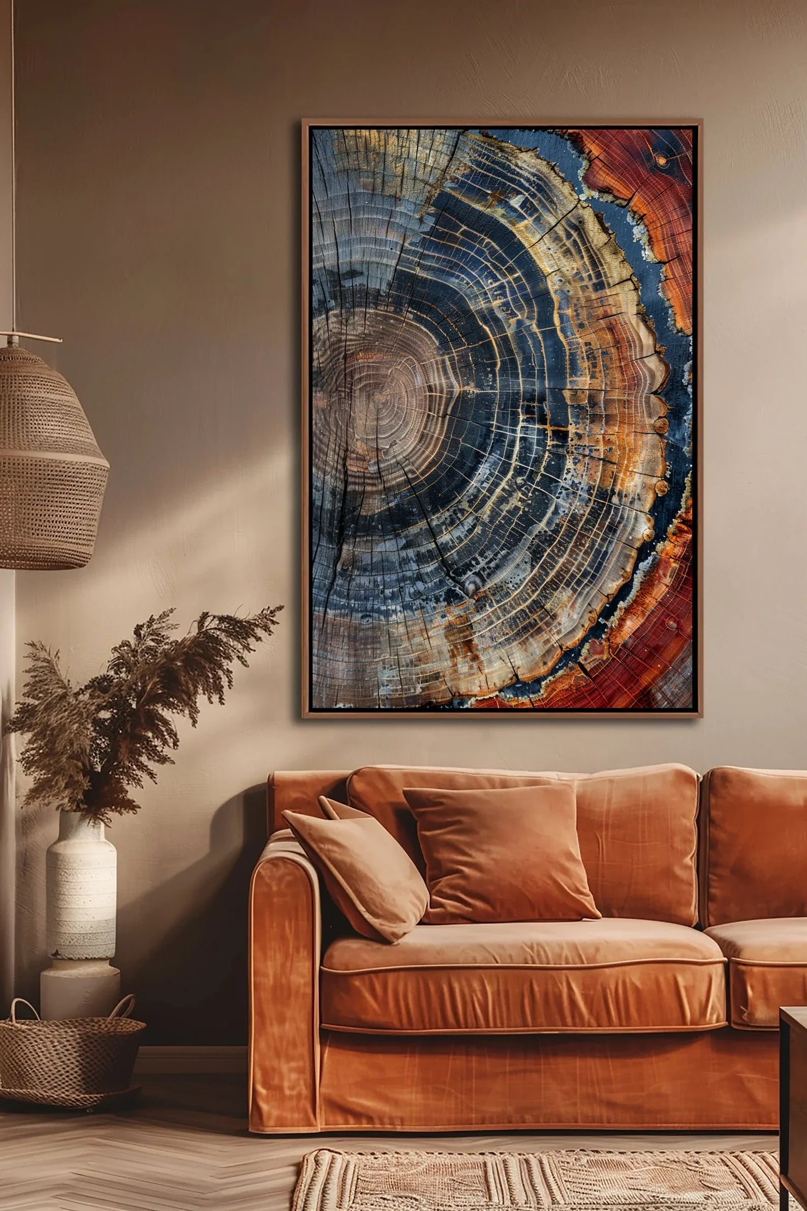 Tree Ring Framed Wall Art, Abstract Colorful Tree Ring Wall Decor, Minimalist Home Canvas Art, Modern Farmhouse Living Room