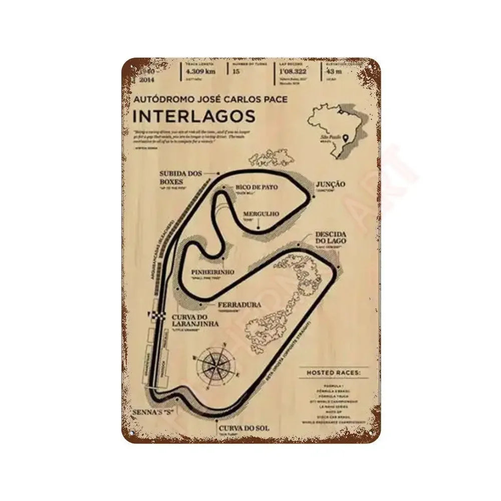 Vintage F1 Formula Racer Poster Metal Tin Sign Plaque Aesthetics Racing Monaco Grand Prix Circuit Track Wall Art Home Room Decor