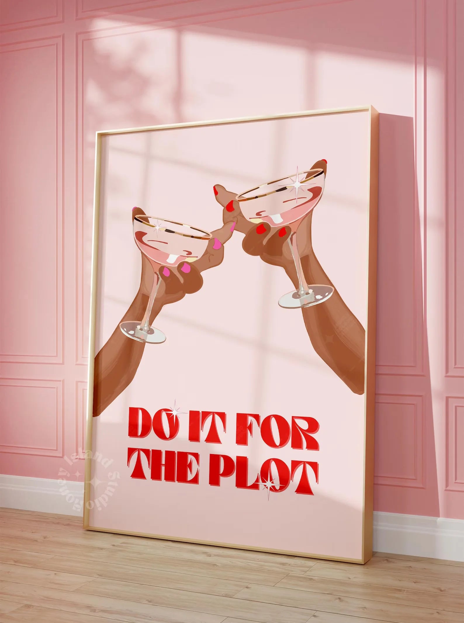 Do it for the plot pink print dorm decor bar cart apartment decor aesthetic trendy retro wall art y2k UNFRAMED