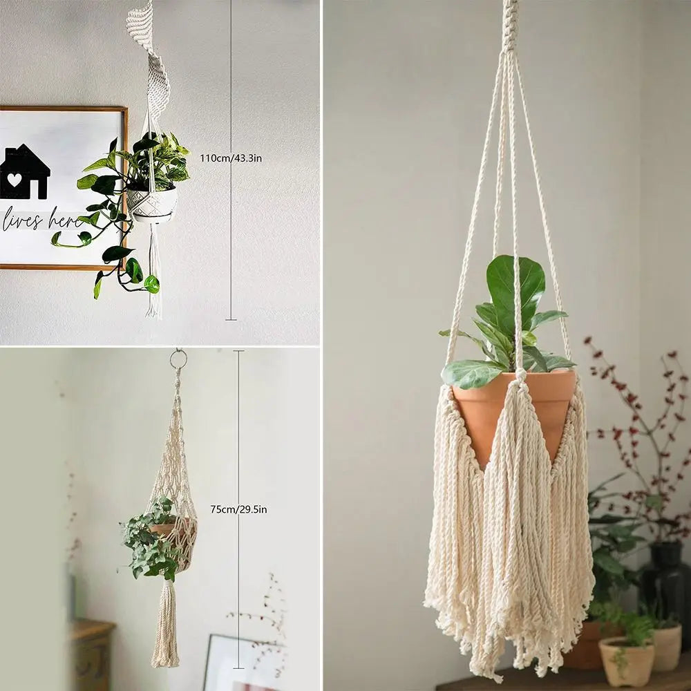 for Indoor Living Room Balcony Macrame Plant Hangers Handmade Garden Plant Pot Holder Decor Hanging Basket Beige Color