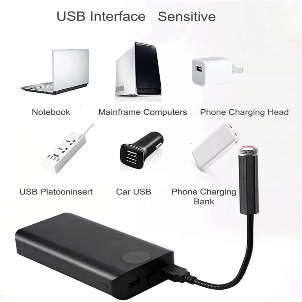 Mini Car Roof Star Sky Lamp Plug And Play USB Projection Ambience Night Light Interior Ambient Car Ceiling Star Lights