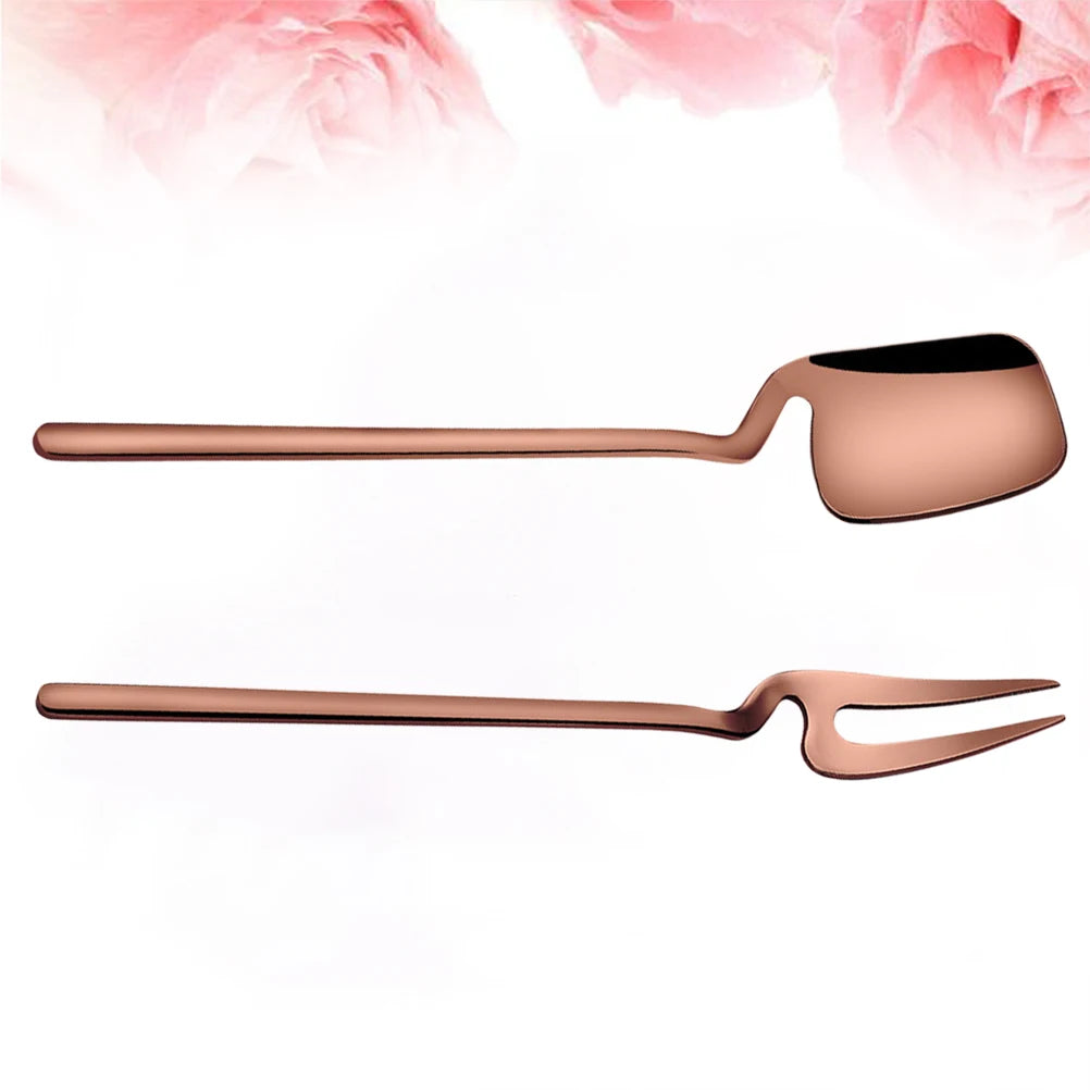 8pcs Stainless Steel Coffee Spoon Fork Set Rose Gold Portable Flatware Lightweight Mirror Polish Dinner Service