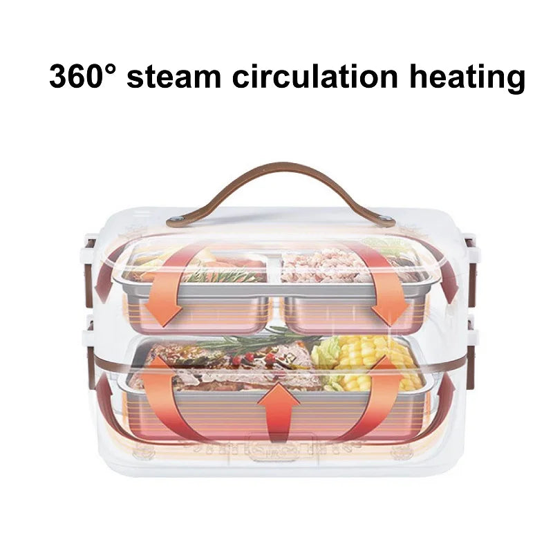 110V/220V Electric Lunch Box Office 304 Stainless Steel Quick Heating Bento Box Portable Fast Food Warmer Warming Pot 1.2L