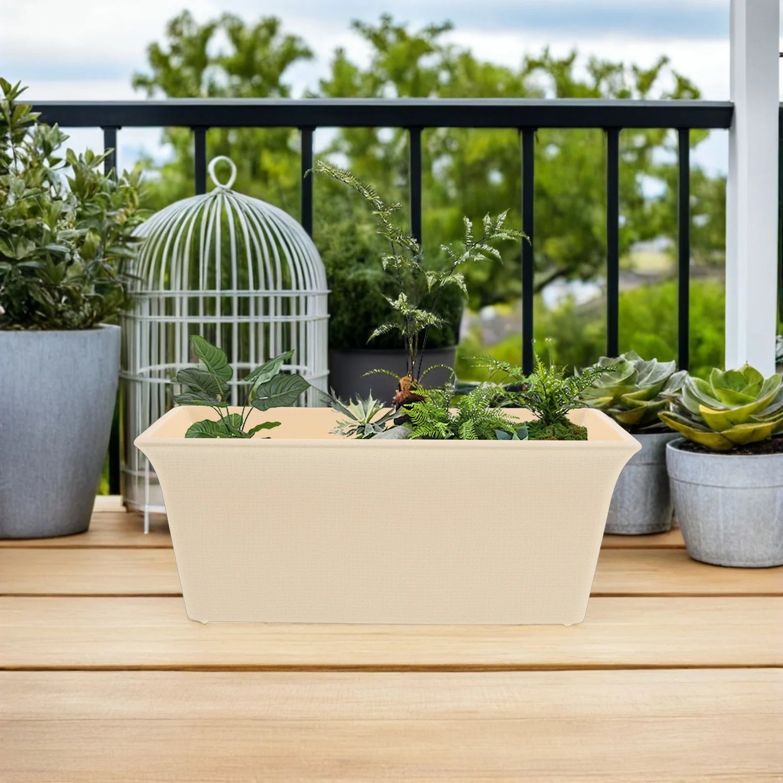 Long Planter Box: Plastic Rectangular Flower Pot For Balcony Window Garden Indoor Outdoor Herb Planting Patio Decor