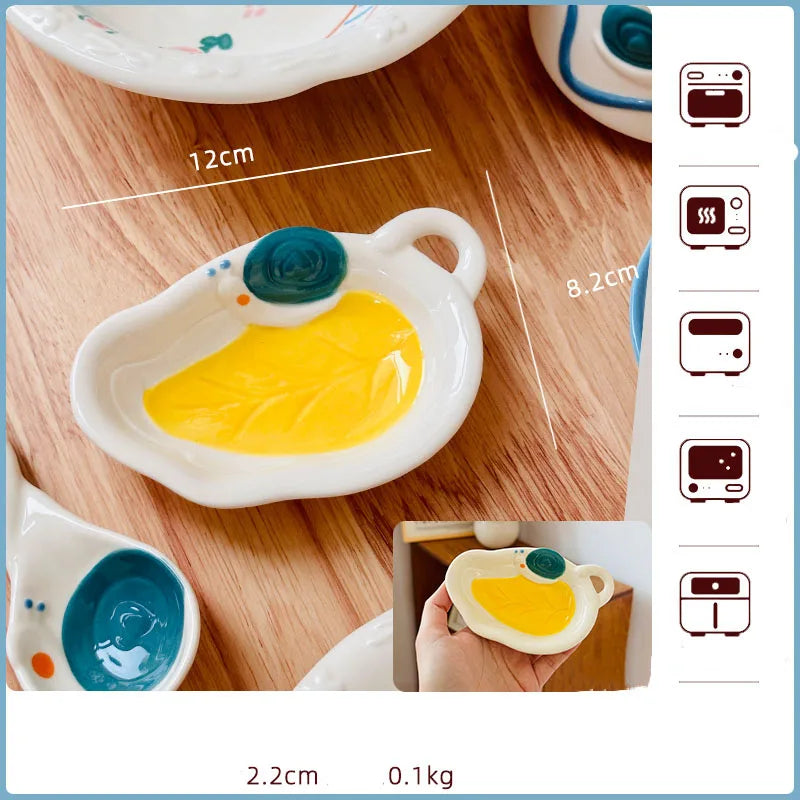 Korean Style Vegetable Plate Househole Underglaze Colored Ceramic Fruit Plate Fish Dish Vinger Dish Kitchen Tableware Set