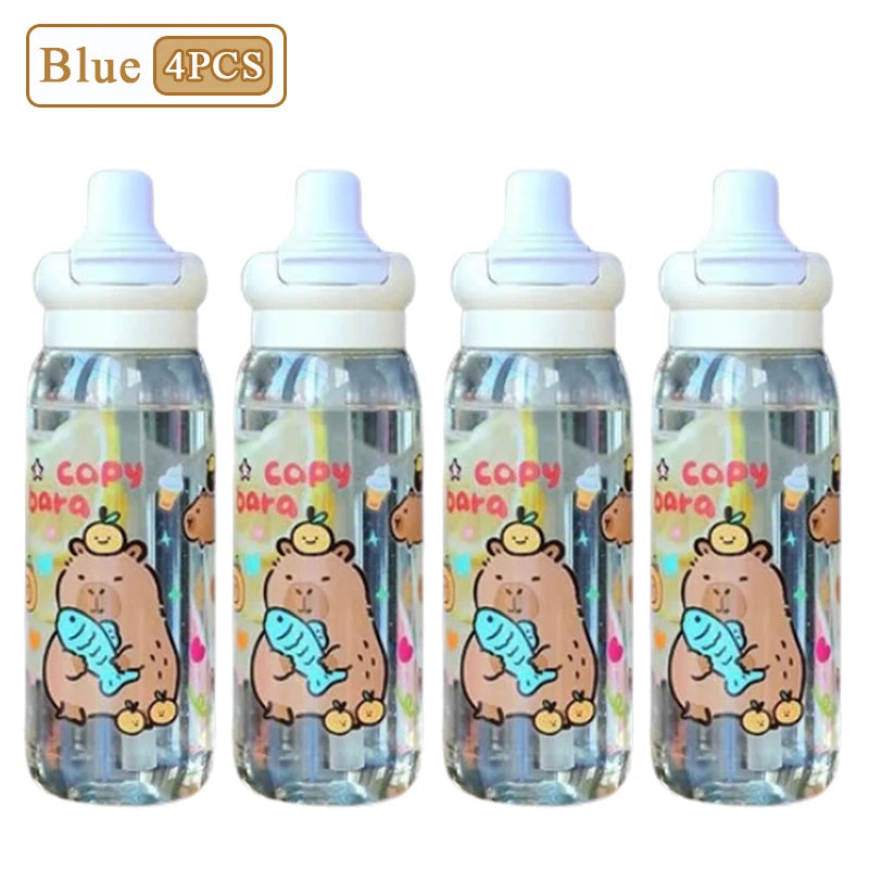 1/2/4PCS Capybara Cartoon 750ml Portable Large-capacity Water Bottle Sports Straw Cups Student Plastic Water Cups Children's Mug