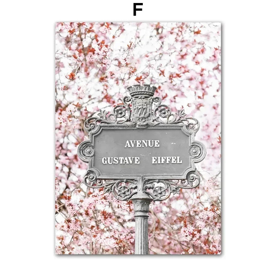 Pink Sakura Spring Paris City Landscape Rose Peony Canvas Paintings Poster Wall Art Pictures for Living Room Bedroom Home Decor