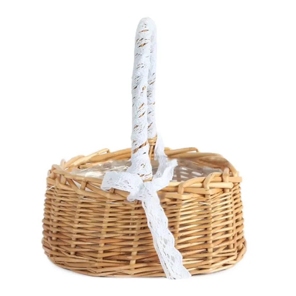 Willow Rattan Flower Girl Baskets Sturdy Yellow Flower Arrangement Basket Woven Basket Handmade Wicker Half Moon Baskets Wedding