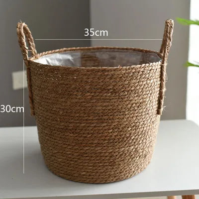 Handmade Woven Planter Basket Laundry Storage Decorative Basket Straw Wicker Rattan Seagrass Garden Flower Pot Storage Basket