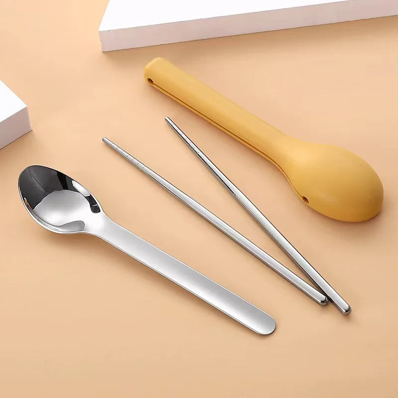 3-Piece Portable Flatware Pocket Utensils Set  Fork Spoon Knife Set with Case for Lunch Travel Camping School Work Picnics