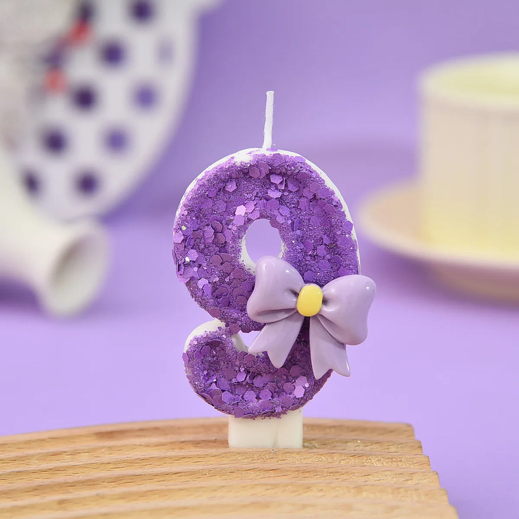 Purple Birthday Candles. Bow Number Candles. Birthday Cake Decoration, First Birthday Party Candles, Princess Butterfly