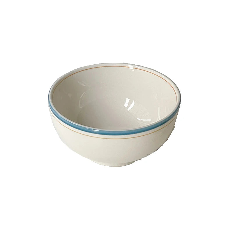 Korean Style Ins Ceramic Bowl Vintage Line Round Porcelain Tableware Breakfast Yogurt Milk Oats Lunch Rice Bowls Personal Items