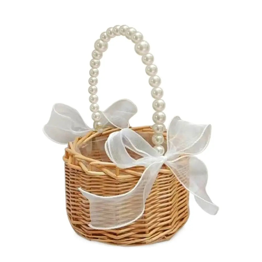 Willow Rattan Flower Girl Baskets Sturdy Yellow Flower Arrangement Basket Woven Basket Handmade Wicker Half Moon Baskets Wedding