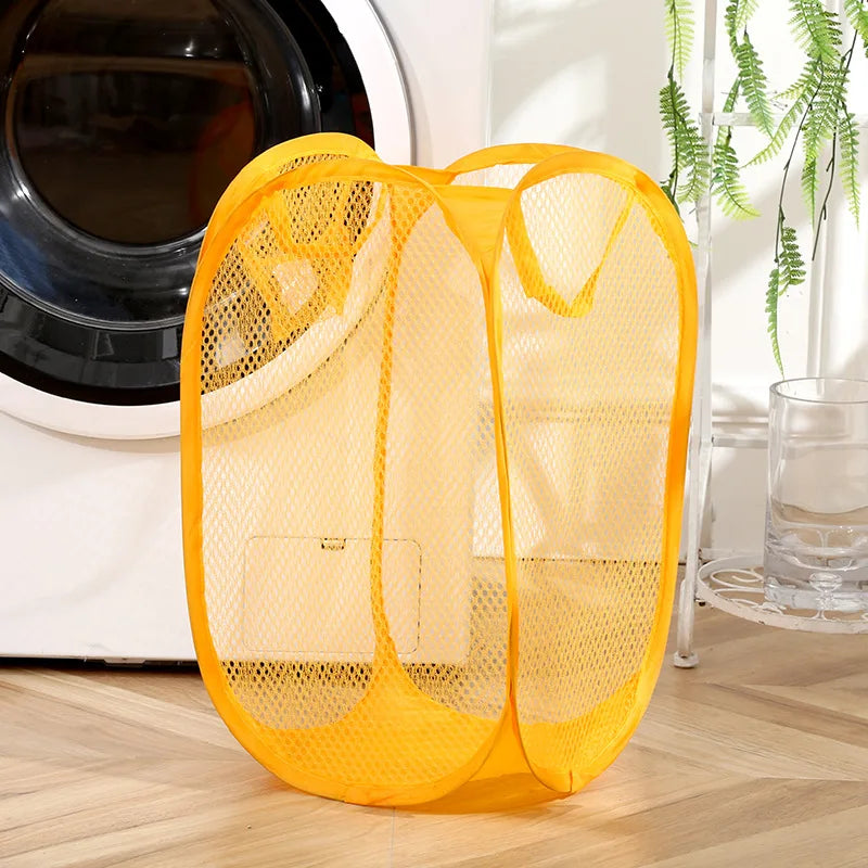 Color Folding Dirty Laundry Sorting Basket Washing Bathroom Cloth Mesh Storage Bag Frame Bucket Laundry Organizers Storage Pouch