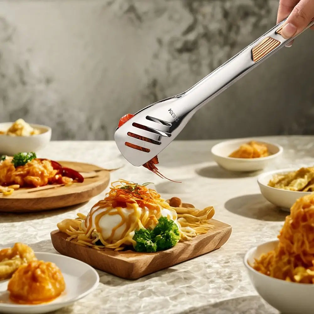 Kitchen Gadgets 304 Stainless Steel BBQ Tongs 8-12inch Long Handle Food Tongs Non-Slip Cooking Tools