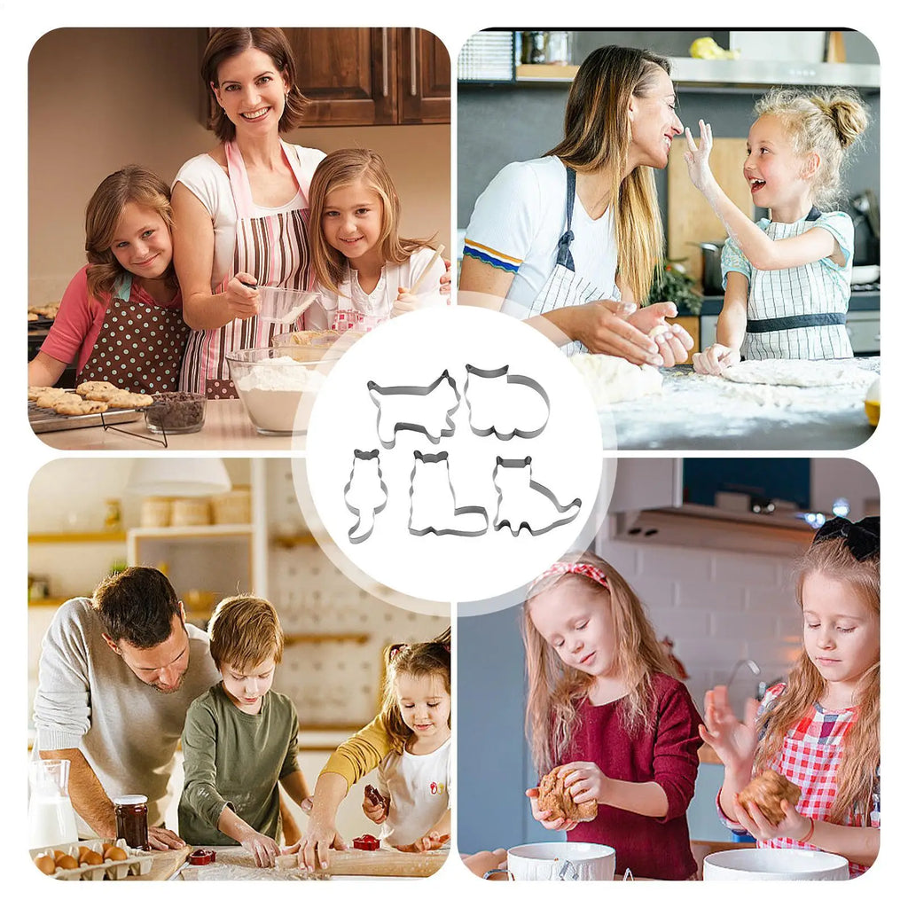 Dessert Baking Cutter Cat-Themed Cute Baking Cutters 5 Pieces Reusable Moulds Stainless Steel Kitchen Tool For Fondant Cheese