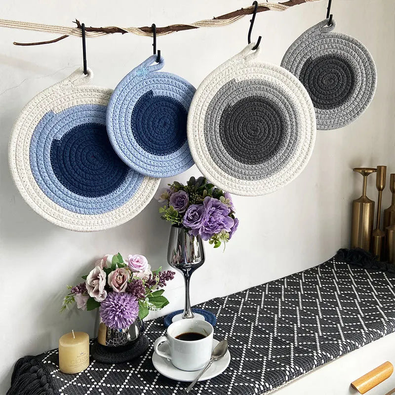 Colored Placemat Pastoral Style Thickened Insulation Cotton Linen Woven Table Mat Heat Resistant Anti Scalding Sand Pot Cup Mat