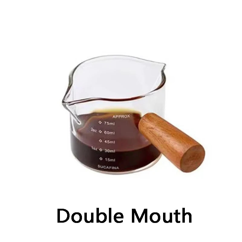 75ML Wooden Handle With Scale Glass Coffee Measuring Cup espresso Milk Latte Transparent Kitchen Coffee Accessories Barista Tool