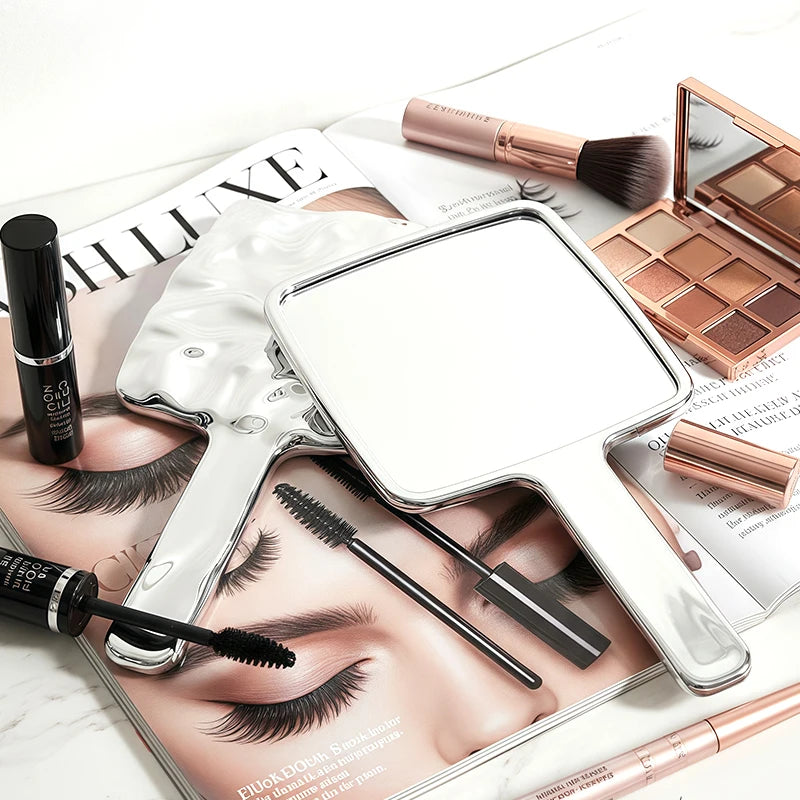 Vintage Vanity Mirror with Handle, Silver Travel Makeup Hand Mirror for Women, Hand Held Aesthetic Water Ripple Frame Decorative