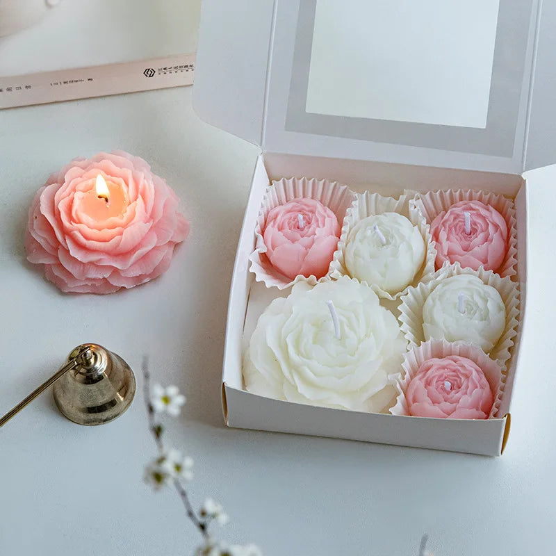 6pcs/box Handmade Peony Flower Aromatherapy Candle Set Soy Wax Aromatherapy Home Decoration Mother‘s Day Valentine's Day Gifts