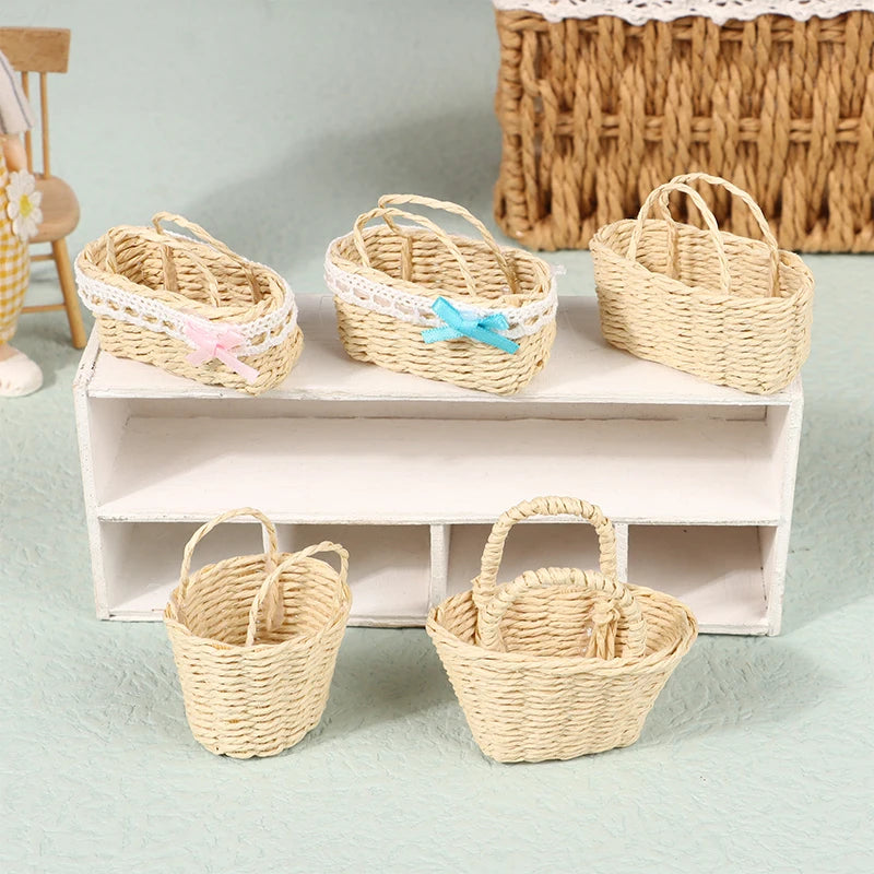 Exquisite Dollhouse Rattan Frame Basket for Miniature Display
