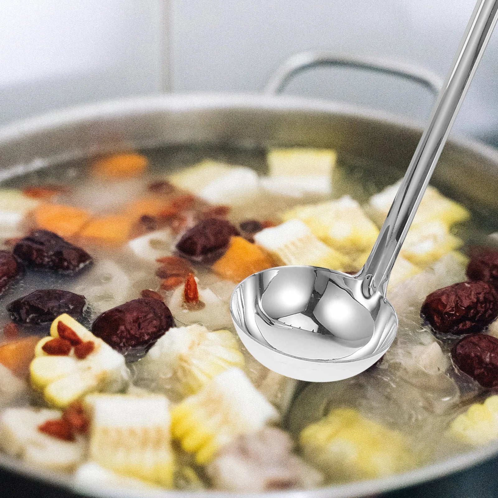 Stainless Steel Soup Ladle Heavy Duty Long Handle Deepened Design for Soup Porridge Beverages Kitchen Dining Hotel Home