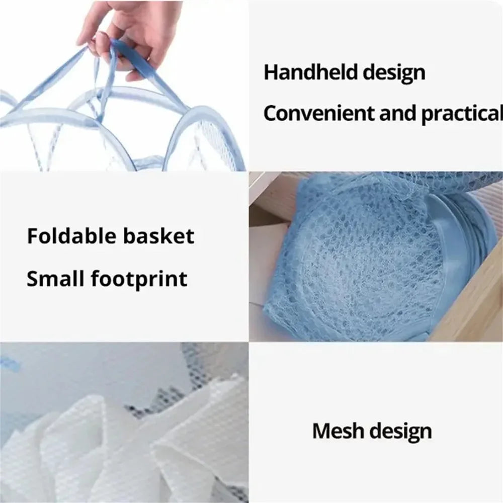 Large Capacity Laundry Basket Foldable Mesh Storage Bag For Dirty Clothes Organizer In Bathroom Washing Room Home Use