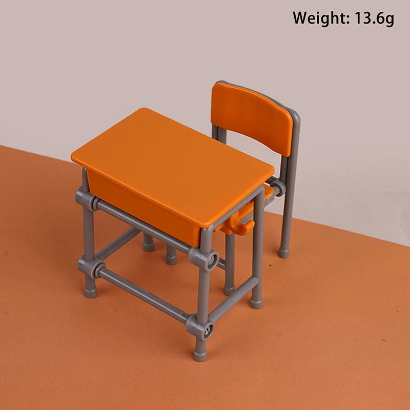 1 Set 1:12 Dollhouse Accessories Miniature Desks Chairs Model Classroom Decoration Toy Food Tableware Ornament