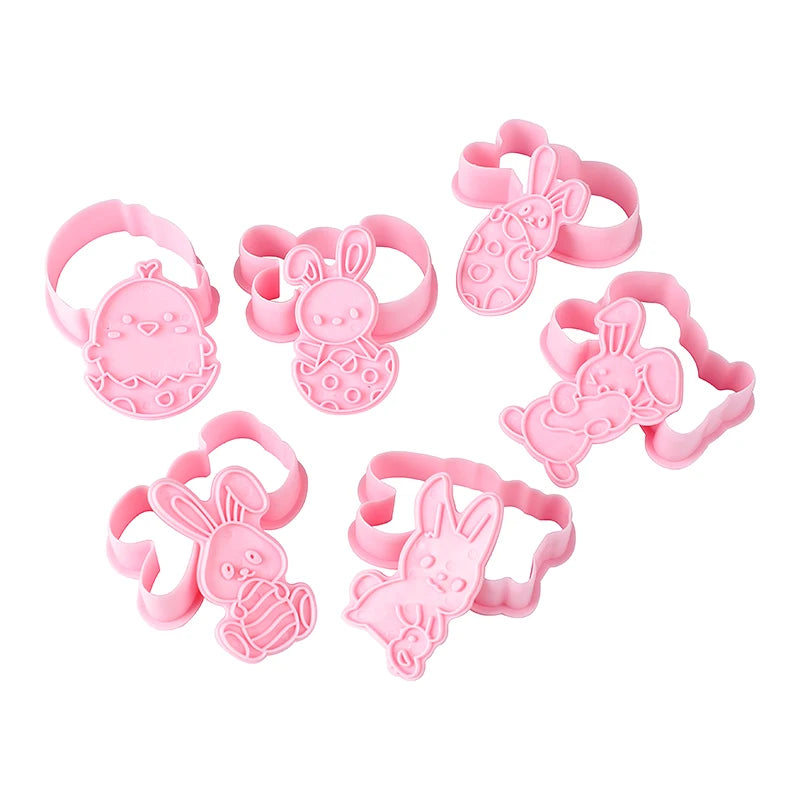 6pcs/Set Easter Bunny Cookie Cutters Kitchen Fondant Molds Cartoon Rabbit Eggs Easter Party Baking Decoration Pastry Accessories