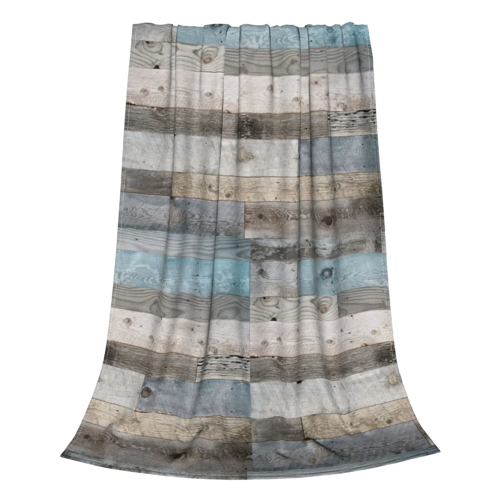 Rustic Countryside Farmhouse Print Blanket Warm Cozy Fluffy Pale Faded Wood Planks Printed Throw Blankets for Bed Multiple Sizes
