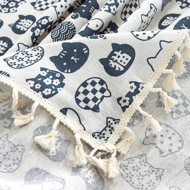 ins tablecloth fabric cotton and linen Japanese small fresh Internet celebrity rectangular dining table coffee table cloth