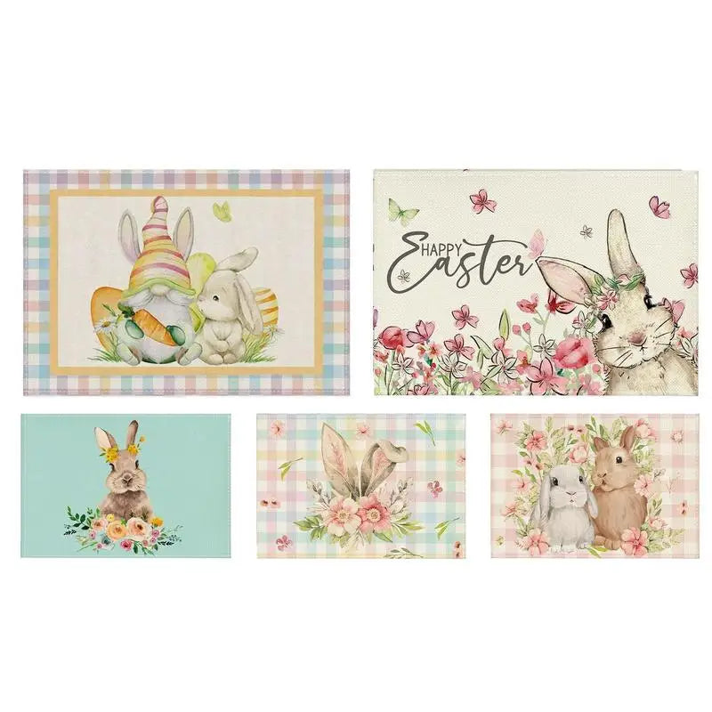 Easter Rabbit placemat Linen Bunny Dining Table Non-Slip Cloth Placemat Spring Holiday Happy Easter Decoration for Home Kitchen