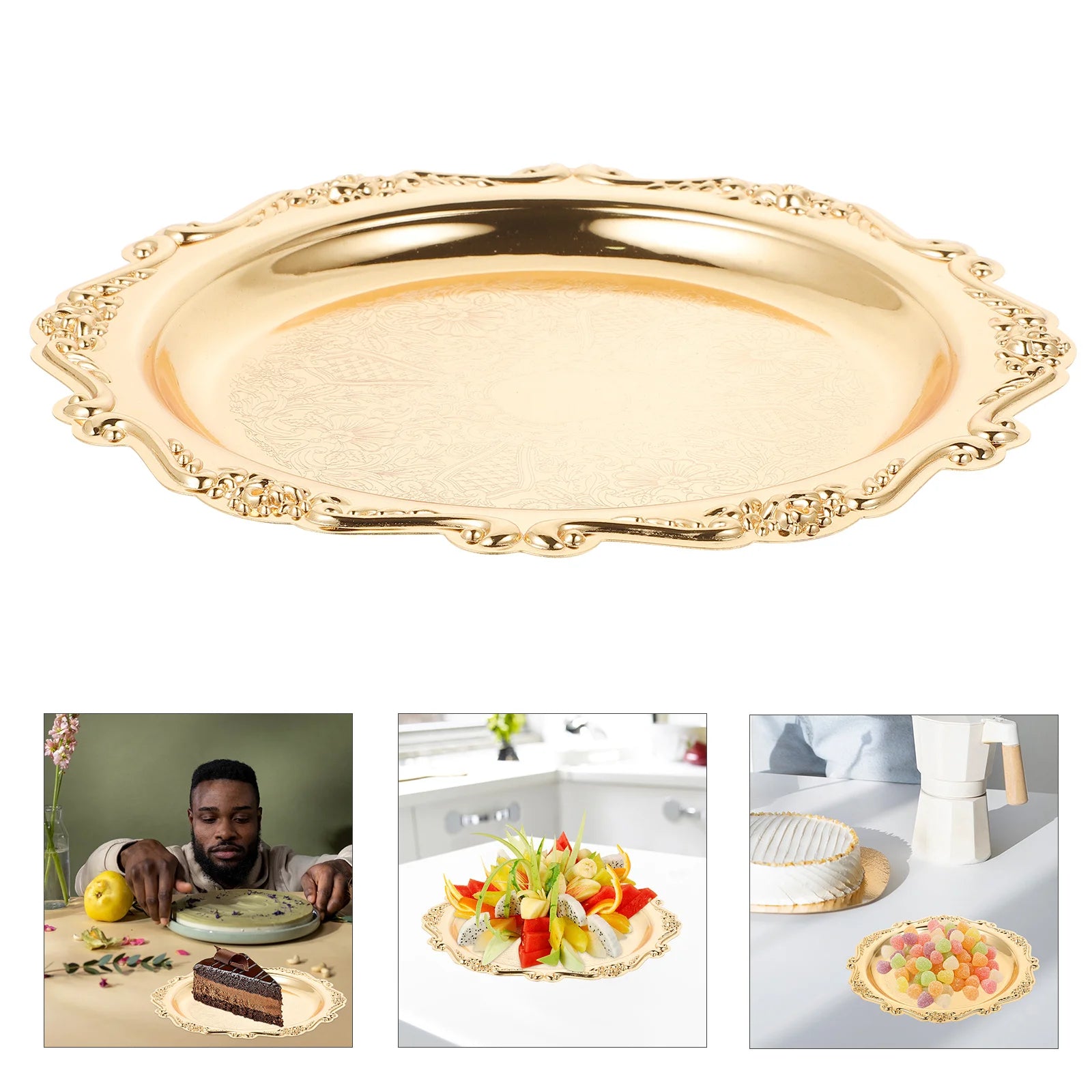 Smooth Delicate Iron Dessert Tray for Pastries Sweets Entertaining Party Table Decorative Platter Serveware for Entertaining