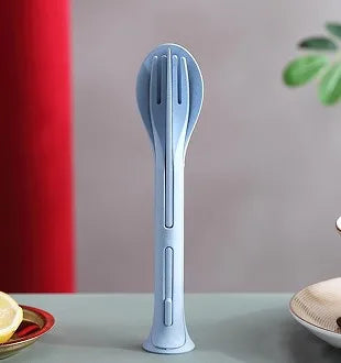 Wheat straw three in one portable children's knife, fork, spoon, family plastic spoon, wheat Western tableware set