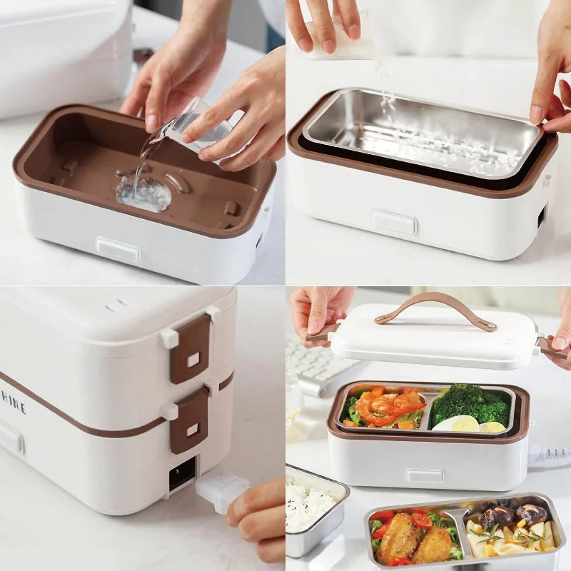 110V/220V Electric Lunch Box Office 304 Stainless Steel Quick Heating Bento Box Portable Fast Food Warmer Warming Pot 1.2L