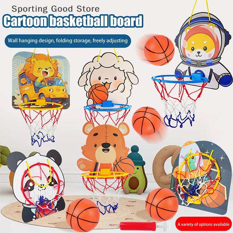 Kids Adjustable Basketball Stands Cute Cartoon Animals Shape Shooting Basket Indoor Outdoor Sport Training Board Game Children