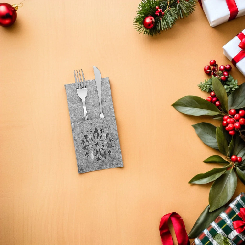 8Pcs Christmas Silverware Bags Rustic Utensil Pouches Cutlery Organizer Fork Spoon Holder Tableware Sleeve Festive Dinner