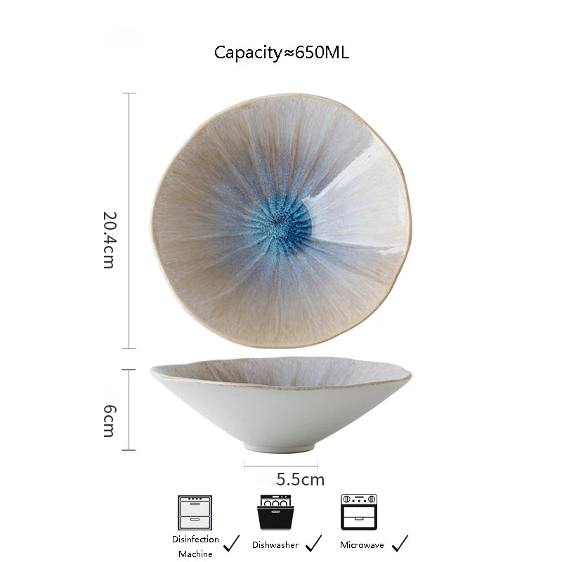 Retro Ceraic Bowls 7.5Inches Shell Shape Salad Dishes Gradient Summer Ice Cream Serving Tableware 650ml Home Kitchen Noodle Bowl
