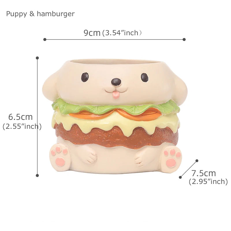 Burger and Fries Series Animals Planters Decorative Flower Pots for Succulents Plants Container Pencil Holder Home Garden Decor